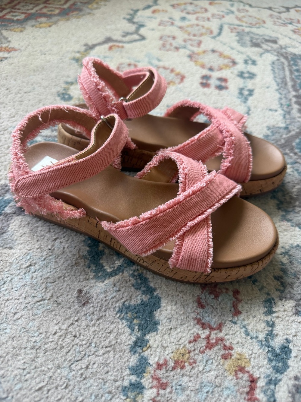 Dolce Vita Kids Coral Pink Frayed Strap Cork Sandals